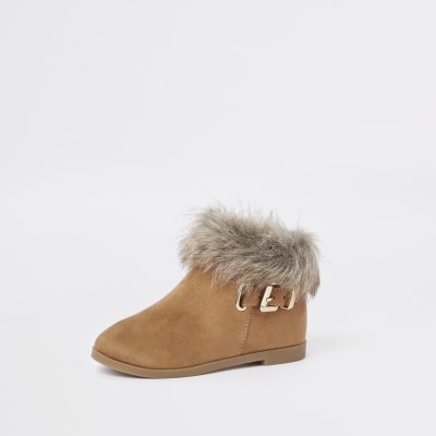 girls tan fur boots