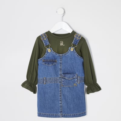 river island denim pinafore dress