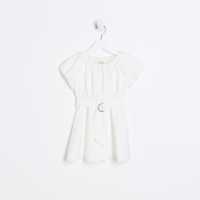 Mini girls white belted dress