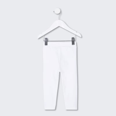 Mini girls white bow hem leggings
