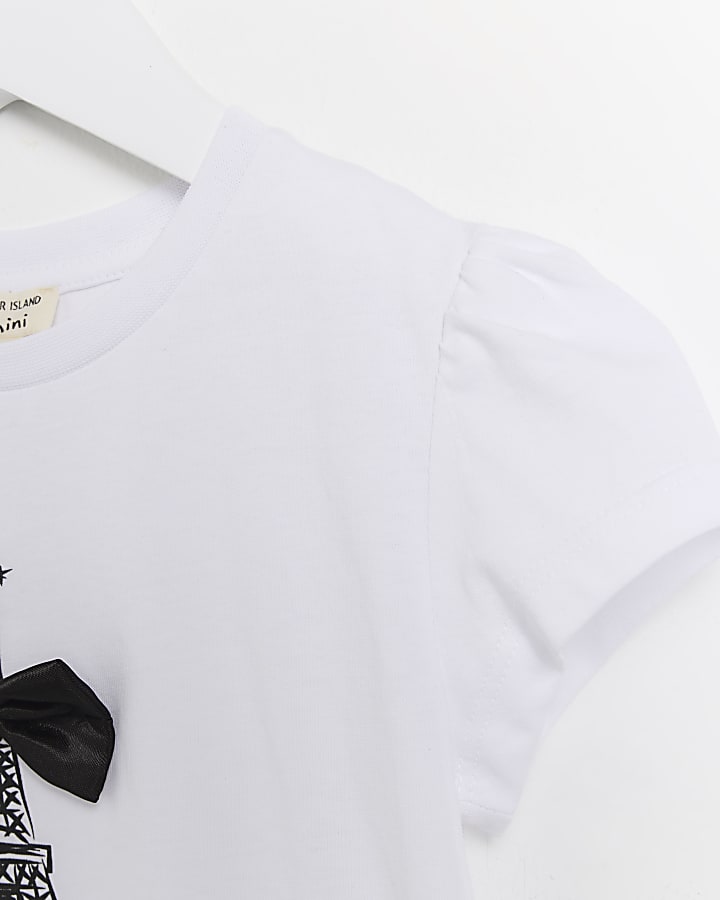 Mini Girls White Bow paris Graphic T-shirt