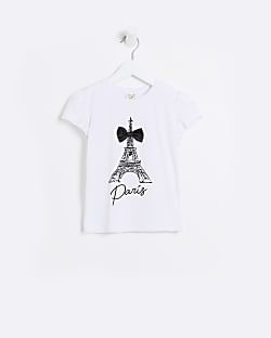 Mini Girls White Bow paris Graphic T-shirt