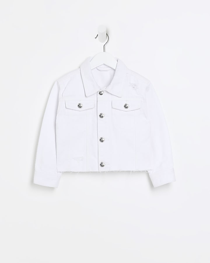 mini girls white boxy denim jacket