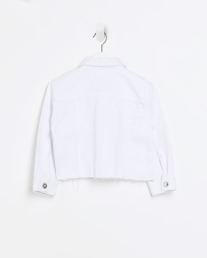 mini girls white boxy denim jacket