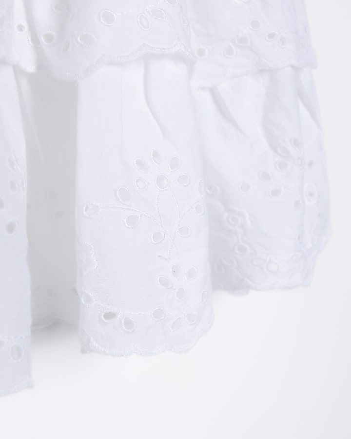 Mini girls white Broderie floral skirt set
