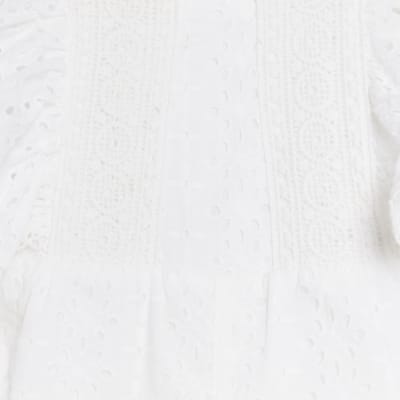 Mini girls white broderie frill playsuit