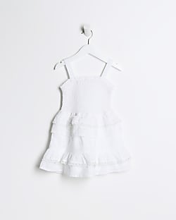 Mini girls white broderie tiered dress