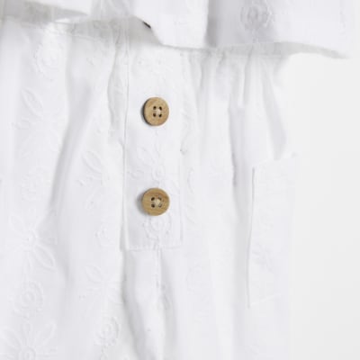 Mini girls white broderie top and trouser set