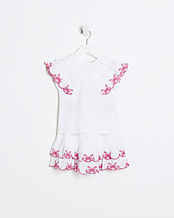 Mini girls white butterfly frill outfit