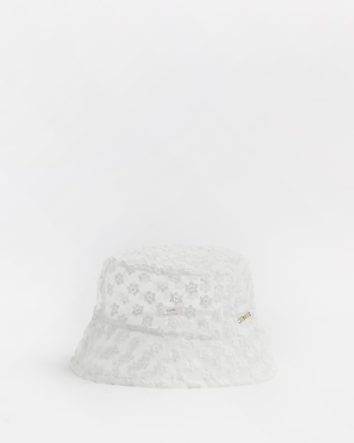 Mini girls white daisy mesh bucket hat