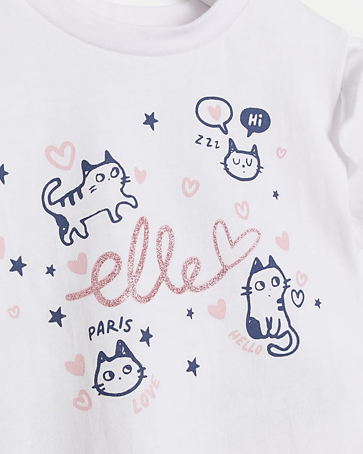 Mini Girls White ELLE Graphic T-shirt Set