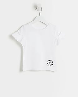 Mini girls white embroidered frill t-shirt