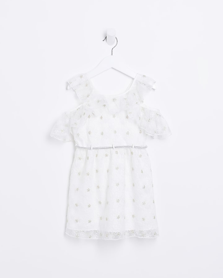 Mini girls white embroidered lace dress