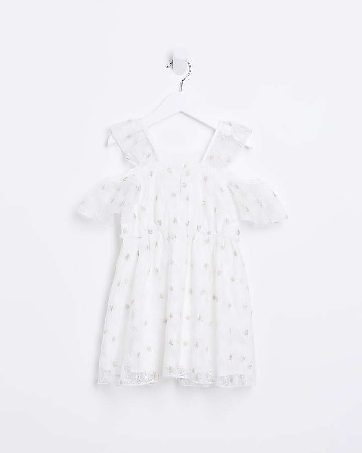 Mini girls white embroidered lace dress