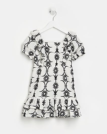 Mini girls white floral embroidered dress