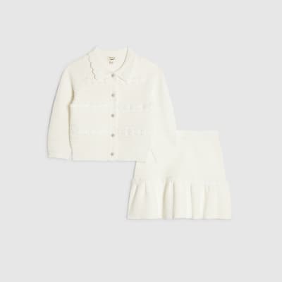 Mini Girls White Floral Skirt Set