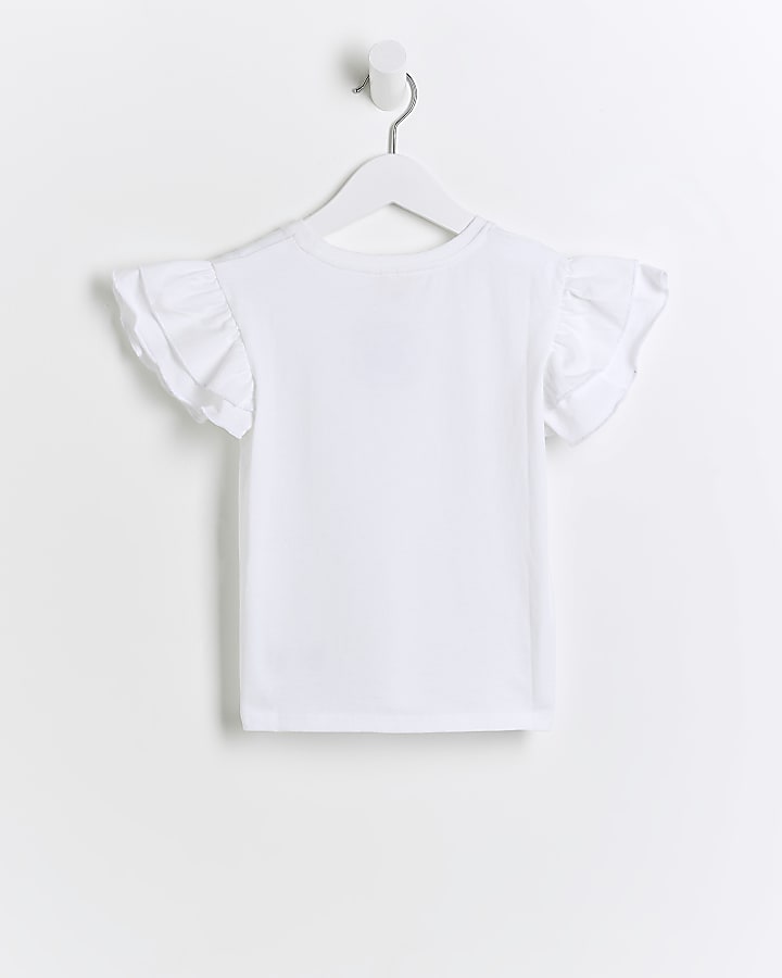 Mini girls white frill embroidered t-shirt