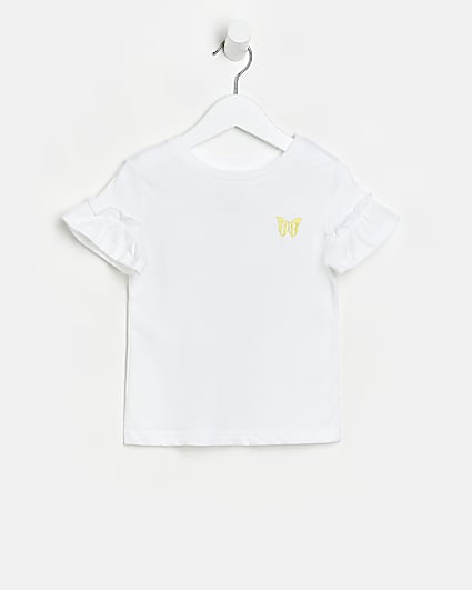 mINI Girls white Frill Embroidered T-shirt