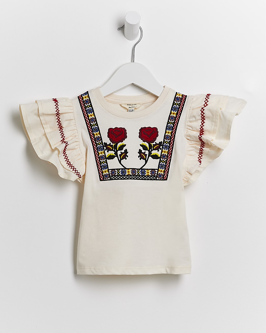Mini girls white frill embroidered t-shirt