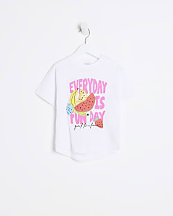 Mini girls white fruit graphic t-shirt