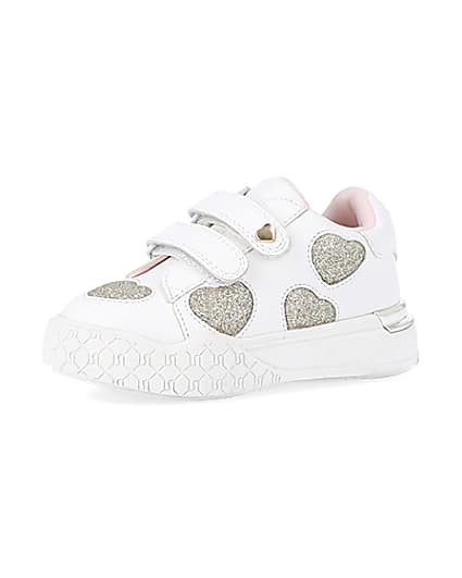360 degree animation of product Mini girls White Glitter Heart trainers frame-1