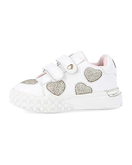 360 degree animation of product Mini girls White Glitter Heart trainers frame-2