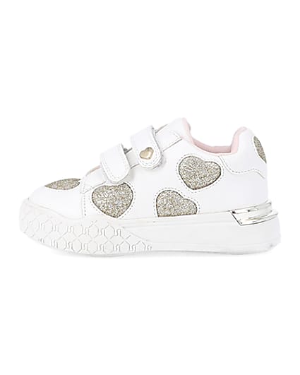 360 degree animation of product Mini girls White Glitter Heart trainers frame-3