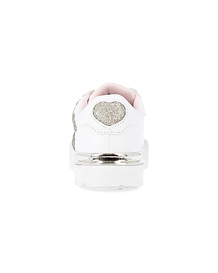 360 degree animation of product Mini girls White Glitter Heart trainers frame-9