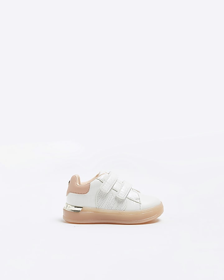 Mini girls white heart embroidered trainers