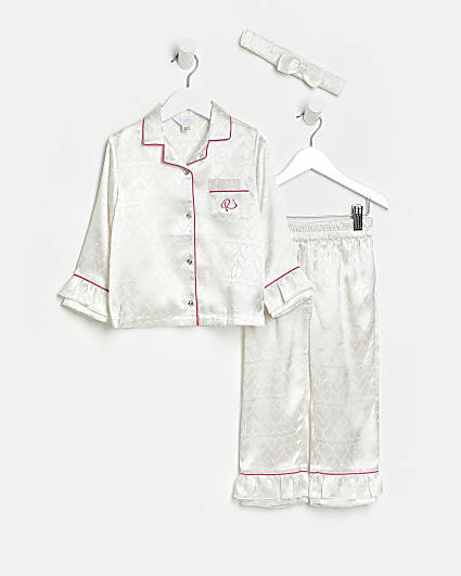 Mini Girls White Heart Jacquard Pyjamas