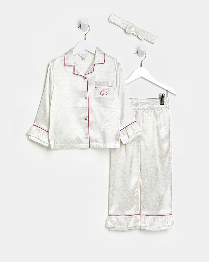 Mini Girls White Heart Satin Pyjamas River Island Girls Clothing Loungewear Pajamas 