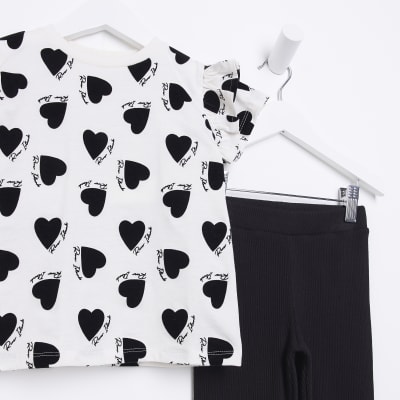 Mini girls white heart t-shirt set