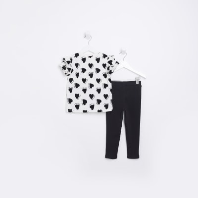 Mini girls white heart t-shirt set