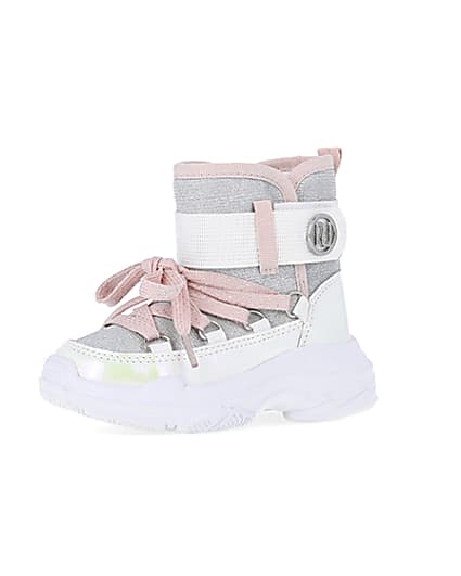 360 degree animation of product Mini girls White Hiker Ankle Boots frame-1