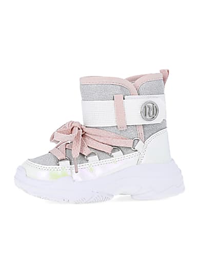 360 degree animation of product Mini girls White Hiker Ankle Boots frame-2