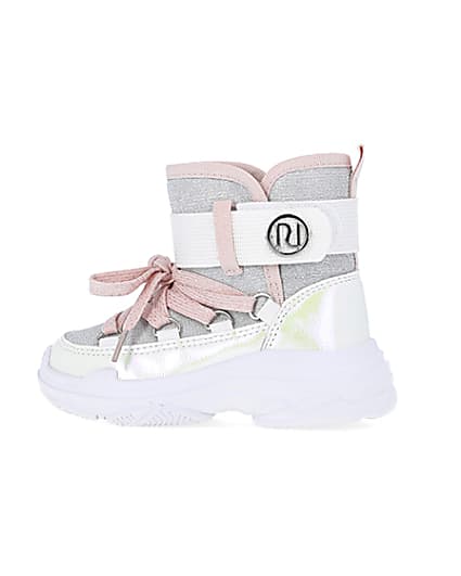 360 degree animation of product Mini girls White Hiker Ankle Boots frame-4