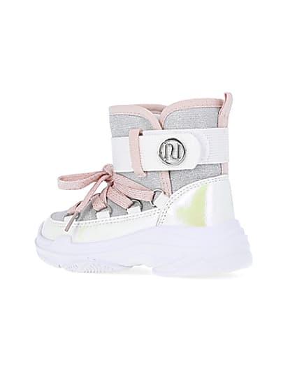 360 degree animation of product Mini girls White Hiker Ankle Boots frame-5