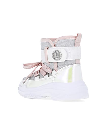 360 degree animation of product Mini girls White Hiker Ankle Boots frame-6