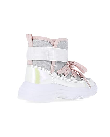 360 degree animation of product Mini girls White Hiker Ankle Boots frame-13