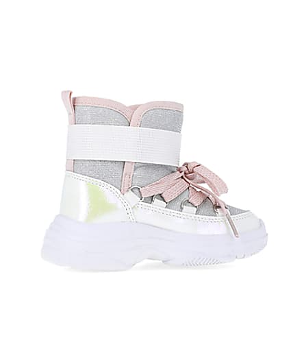 360 degree animation of product Mini girls White Hiker Ankle Boots frame-14