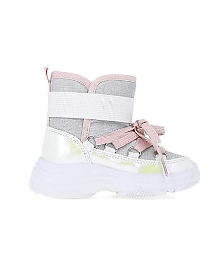 360 degree animation of product Mini girls White Hiker Ankle Boots frame-15