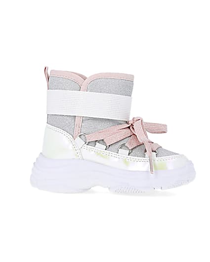 360 degree animation of product Mini girls White Hiker Ankle Boots frame-16