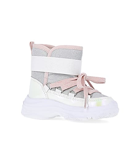 360 degree animation of product Mini girls White Hiker Ankle Boots frame-17