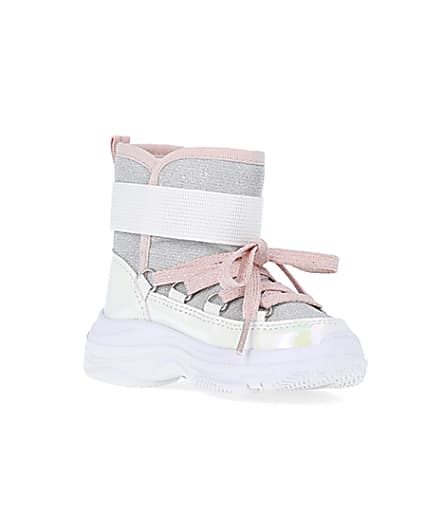 360 degree animation of product Mini girls White Hiker Ankle Boots frame-18