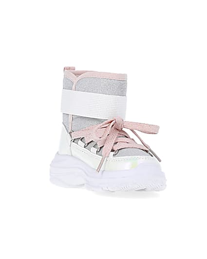 360 degree animation of product Mini girls White Hiker Ankle Boots frame-19