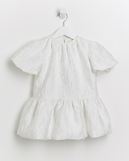 Mini girls white jacquard smock dress