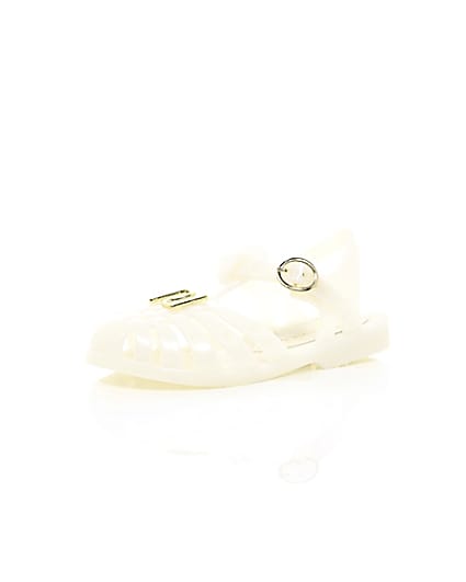 360 degree animation of product Mini girls white jelly caged sandals frame-0