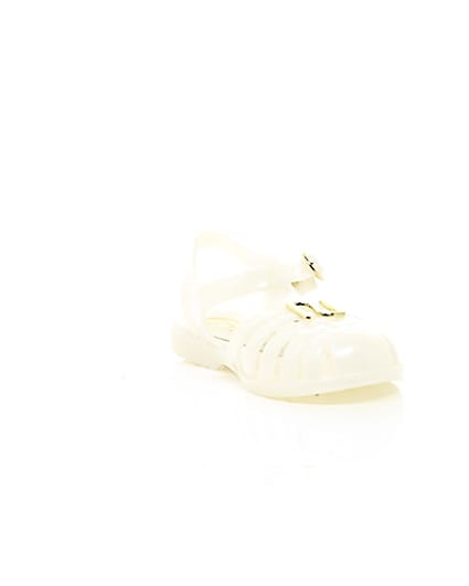 360 degree animation of product Mini girls white jelly caged sandals frame-6