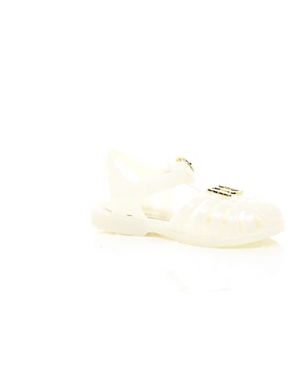 360 degree animation of product Mini girls white jelly caged sandals frame-8