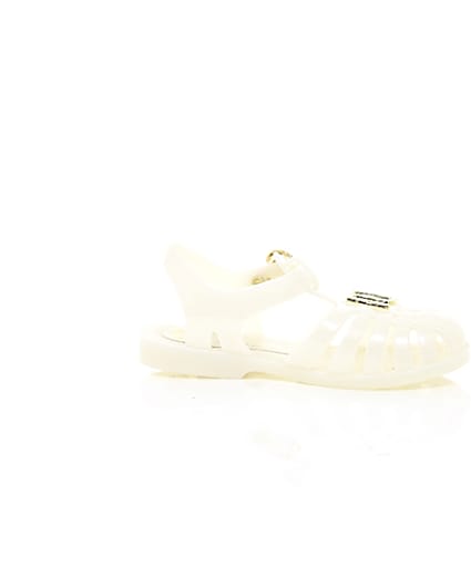 360 degree animation of product Mini girls white jelly caged sandals frame-9